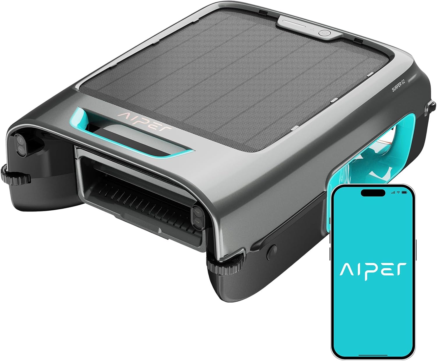 AIPER EcoSurfer S2 24/7 Solar Pool Skimmer Robot with App Support, Blue | Dual Charging Modes, Smart Obstacle Avoidance, 150-um Filtration, OTA Upgrade, Leak-Proof Baffle, Edge & Corner Clea