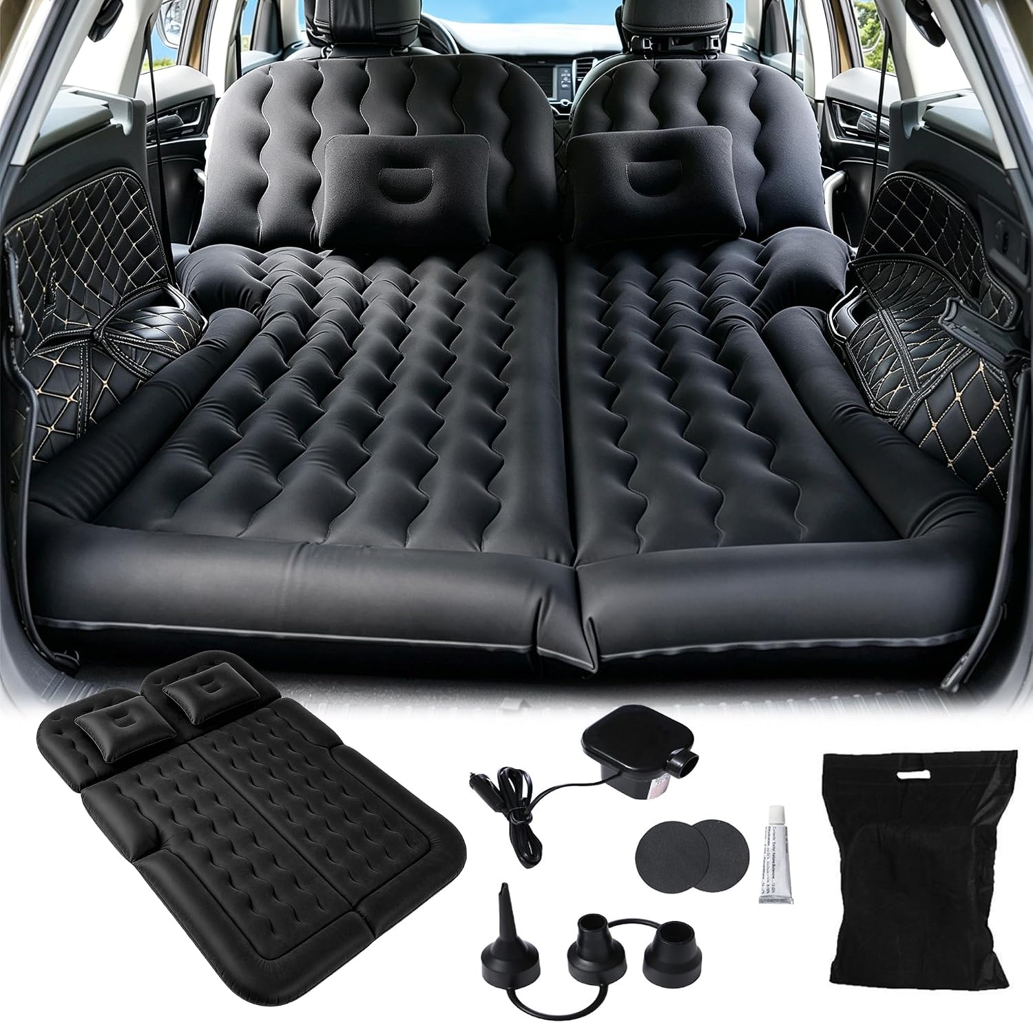 MYDAYS SUV Air Mattress,Travel Camping Bed with 2 Pillows & Electric Pump, Mobile lnflatable Mattress Designed Specifically for SUV Trunks & Rear Seat