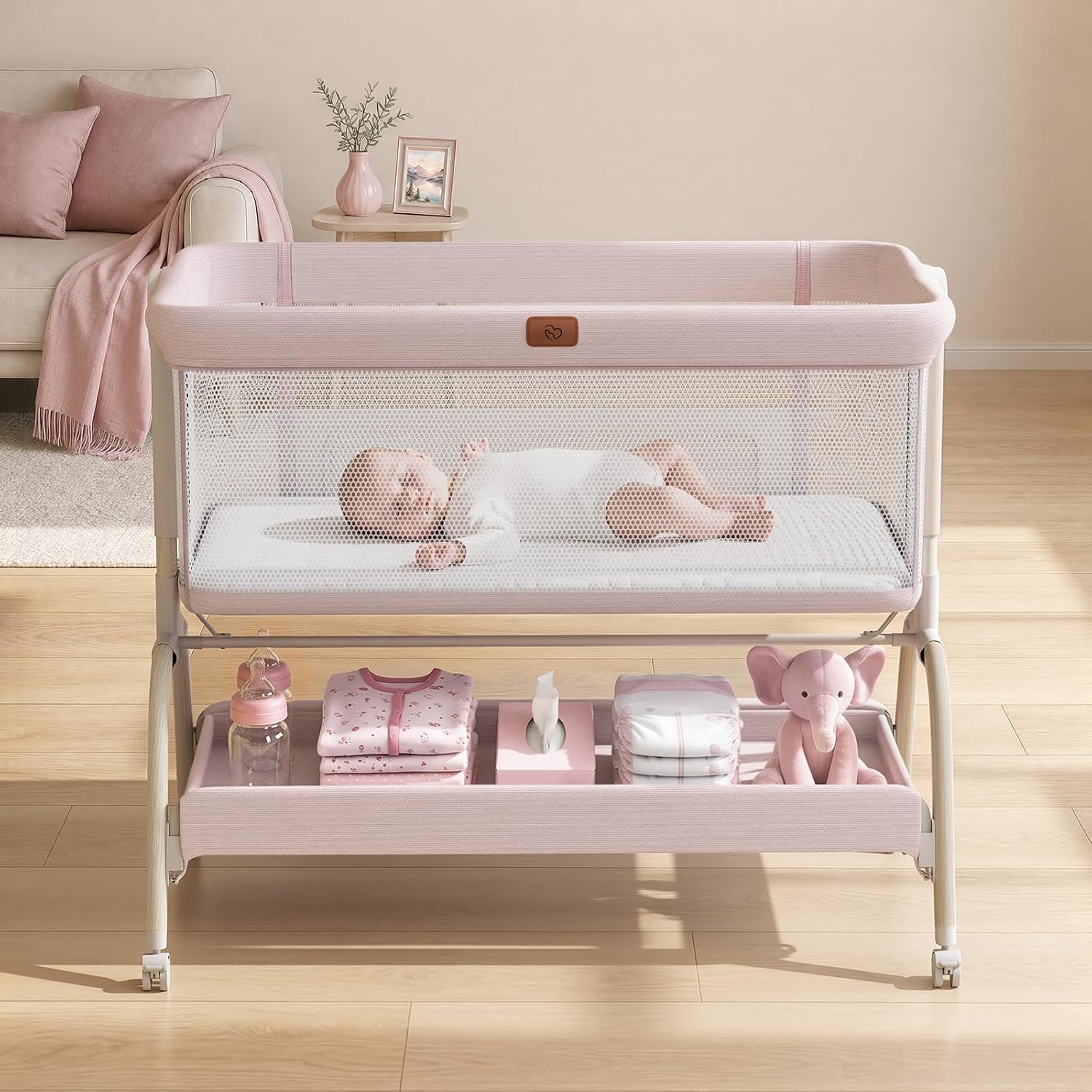 Baby Bassinet Bedside Crib, 3-in-1 Baby Bassinet Bedside Sleeper with Mattress and Soft, Breathable Sheet, Full-Mesh Sides, 6-Height Adjustable, Stable and Secure Crib for Newborns