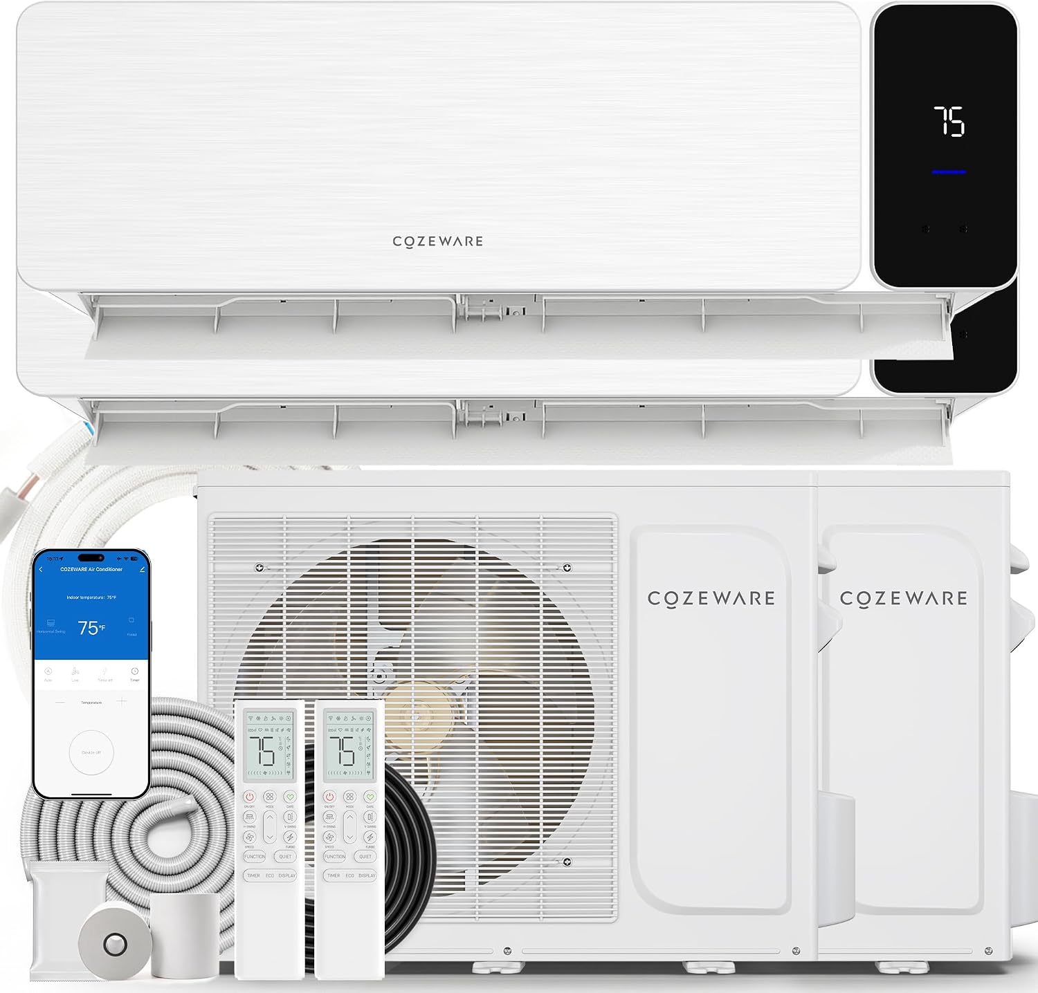 18000 BTU Mini Split AC/Heating System 115V 18 SEER2 | 9000 BTU *2 Sets Ductless Inverter Air Conditioner with 2 Outdoor Units(Not Single), Enable Different Modes Simultaneously